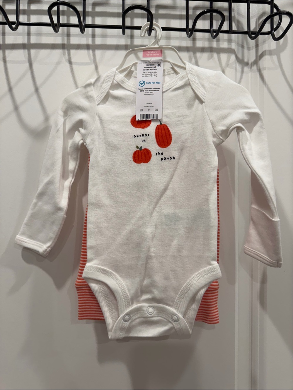 Carter's White/Pumpkin Long-Sleeve Bodysuit & Pant Set